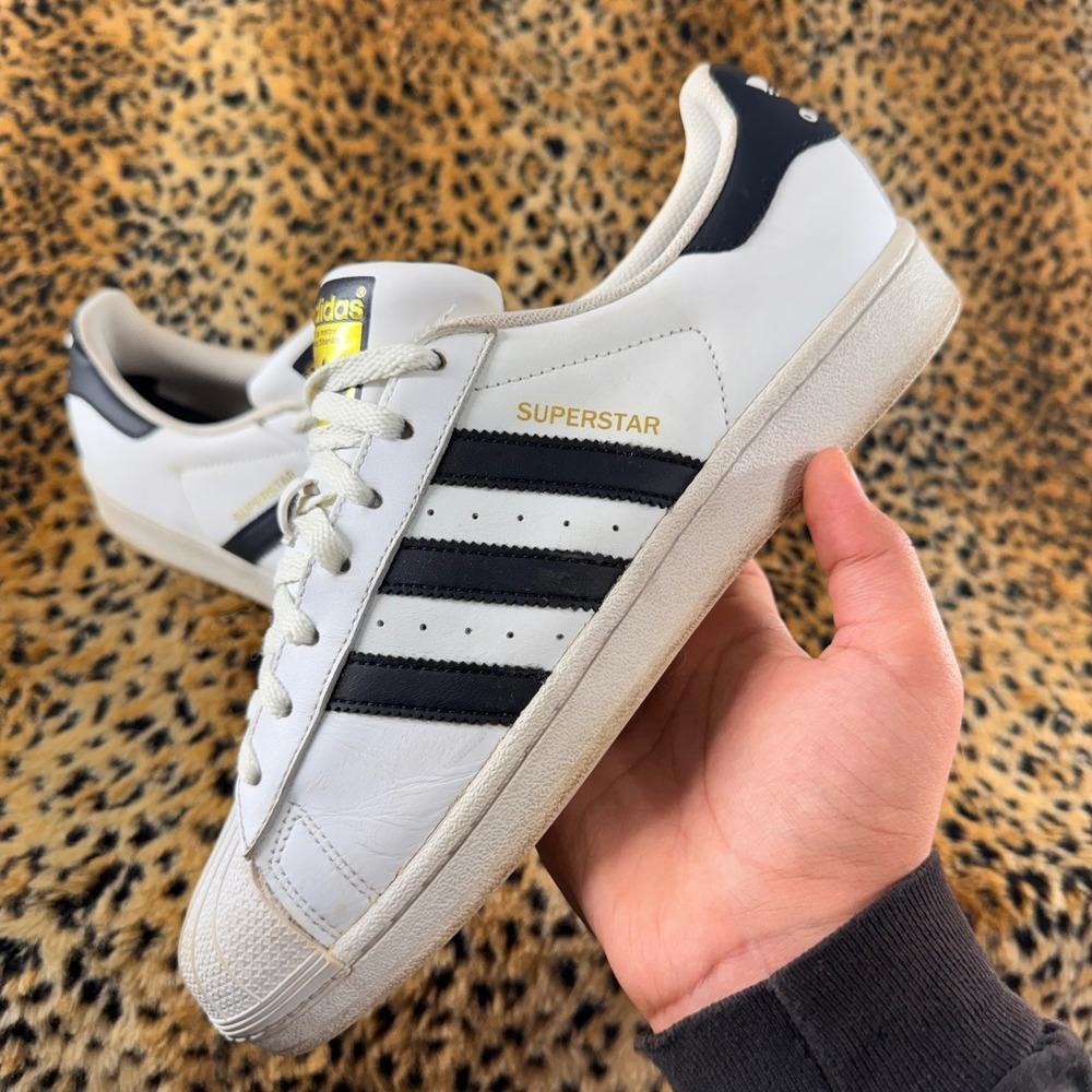 Adidas Superstar Foundation White Black Leather Sneakers Mens 9.5
